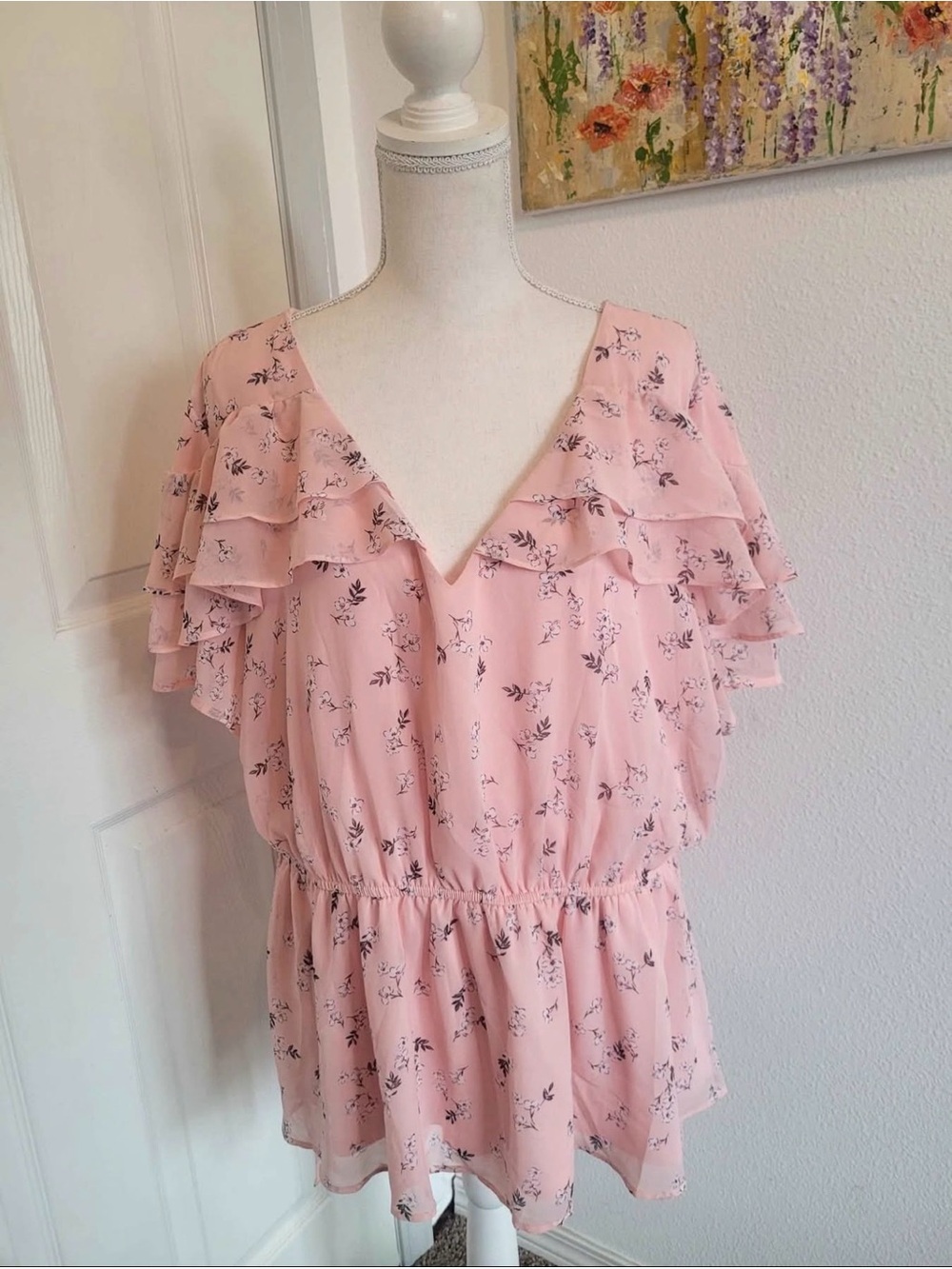 LANE BRYANT Floral Ruffle Pink Blouse